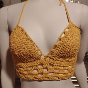 Handmade Yellow Crochet Halter Top